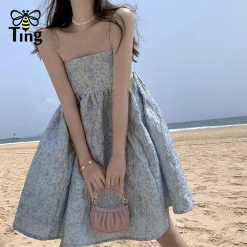 Tingfly Summer Lady Girl Baby Blue Strap Cute Mini Short Dress Bohemian Beach Vacation Casual Dress Street Chic Kawaii Elbise