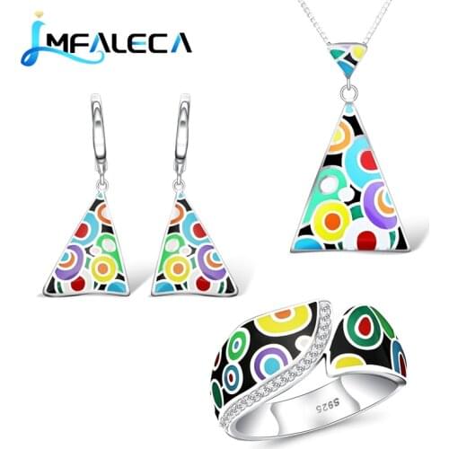 LMFALECA Genuine 925 Silver Jewelry Set For Women Dazzling Enamel Decoration Necklace Earrings Ring Set Delicate Luxury Jewelry