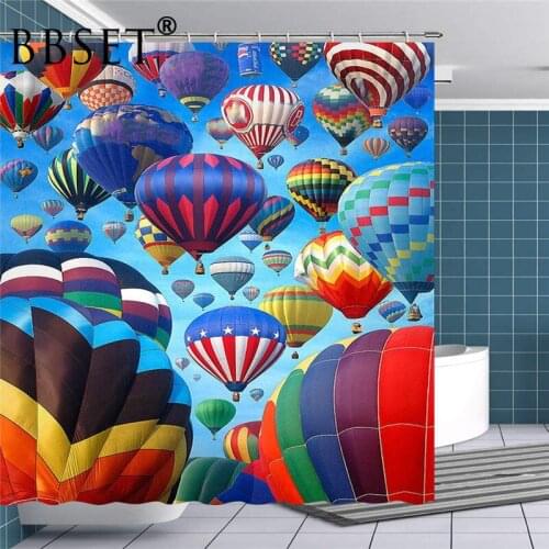 Best Nice Shower Curtain Colorful Hot Air Balloon Floating In The Sky Pattern Waterproof Multi-size Douchegordijn Bathroom Decor