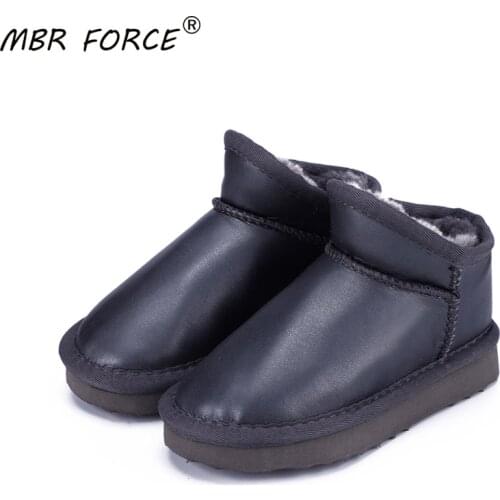 MBR FORCE Children Classic Style Snow Boots Winter Solid color Warm Leather Flats Warterproof High-quality Boy girls Ankle Boots
