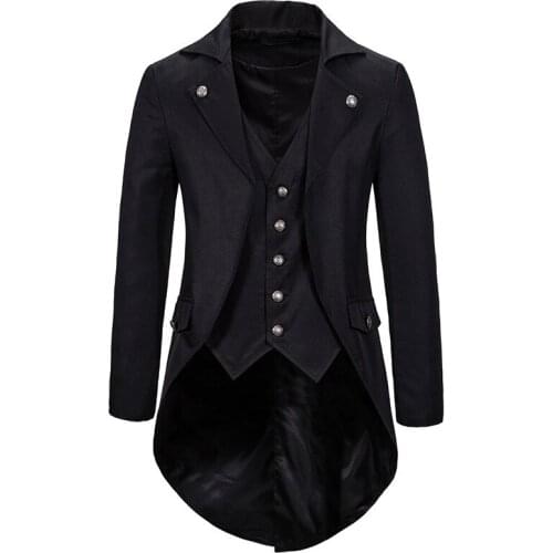 Men Steampunk Vintage Tailcoat Jacket Gothic Victorian Frock Trench Coat Halloween Uniform Costume Stage Singers Blazer Clothes