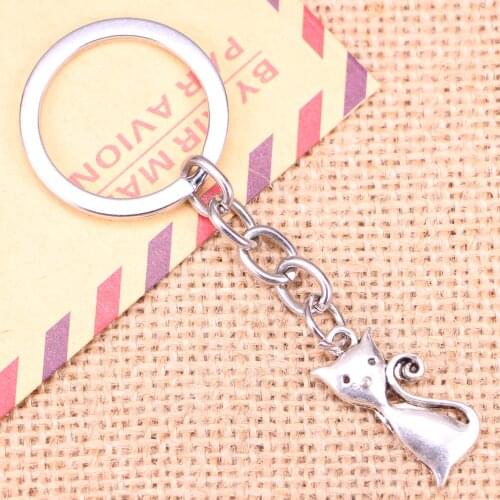 20pcs New Fashion Keychain 25x12mm cat Pendants DIY Men Jewelry Car Key Chain Ring Holder Souvenir For Gift