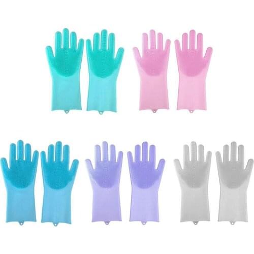 1Pair Dishwashing Cleaning Gloves Magic Silicone Rubber Tool For Household Clean Scrub Glove Washing Dish Scrubber Kitchen X4T8