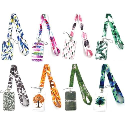 Feathers Leaves Key lanyard Car KeyChain ID Card Pass Gym Mobile Phone Badge Kids Key Ring Holder Jewelry Decorations