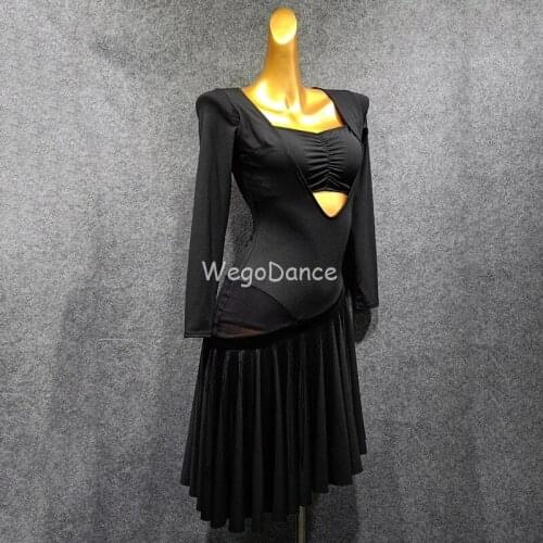 Latin Dance Dress Black Sexy V-Neck Women Rumba Dancing Practice Clothes Lady Performance Wear
