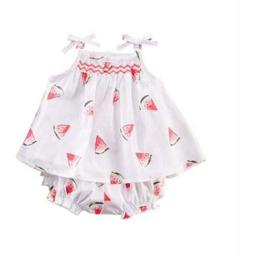 2pcs Kids Baby Girl Newborn Watermelon Sleeveless Strap Shirt Tops+Lace Pants Outfit Cute Infant Girls Clothes Set