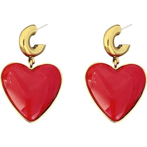 Fashion Red Heart Drop Earrings For Women 2019 New Personality Jewelry Oorbellen