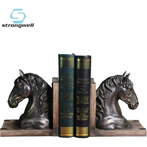 Strongwell Vintage Horse Head Sculpure Home Study Room Decoration Bookends Resin Animal Figurines Book Stand Decoration Crafts