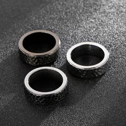 Trend personality punk style ring spot wholesale retro hammer pattern ring titanium steel mens ring