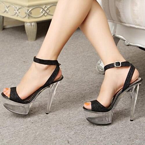 15cm High-Heeled Shoes Sexy Sandals Glitter Paillette Performance Shoes 6 Inch Heels Crystal Womans Model Shoes