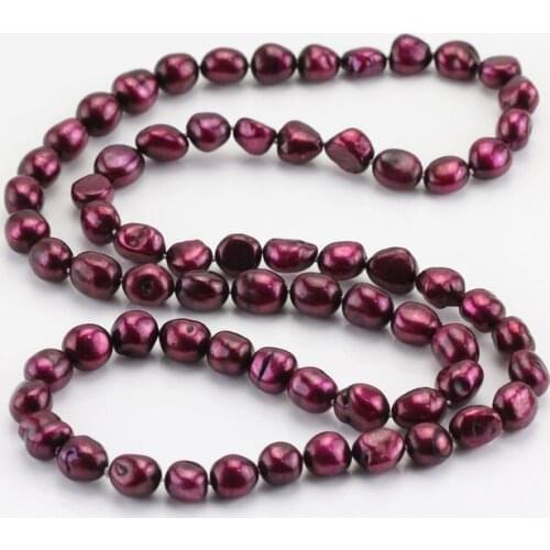Wine Red Freshwater Pearl Necklace,8-9mm Baroque Real Pearl Jewelry,30inch Handmade Pearls Jewelry,New Free Shipping