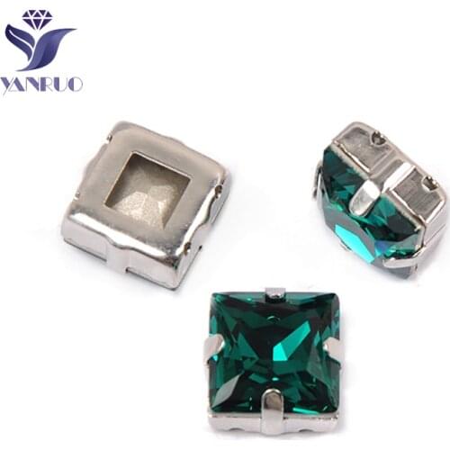 YANRUO 4447 All Sizes Blue Zircon Princess Square Glass Strass Craft Gems Point Back Crystal Rhinestones For Dresses