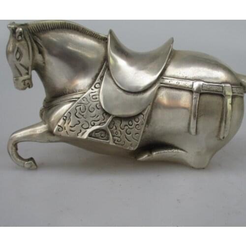 Antique antiques Collectible Decorated Old Handwork Tibet Silver Carved Tang Horse Statue/ Sculpture