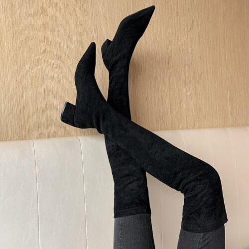 Slip On Womens Boots Pointed Toe Over the Knee Woman boots Stretch Fabric Brand Designer Winter Shoes Botines botas de mujer