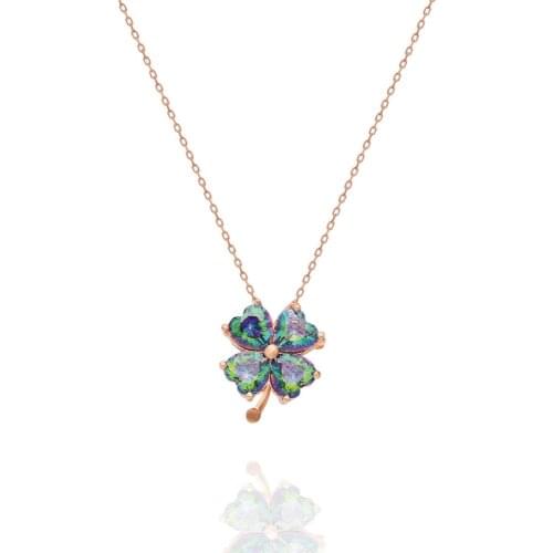 925 Sterling Silver Women Necklace Mystic Clover Flower Zircon Stone Gift Birthday Precious Pendant Stylish Chain Luxury Cool