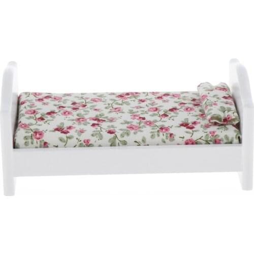 1/12 Dollhouse Miniature Wooden Single Bed Bedroom Furniture Accessory