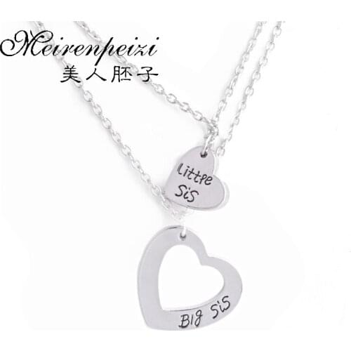 2Pcs/Set Big Sis Little Sis Necklace Big Sister Little Sister Hollow Out Heart Pendant Necklace Love Girl Christmas Gift