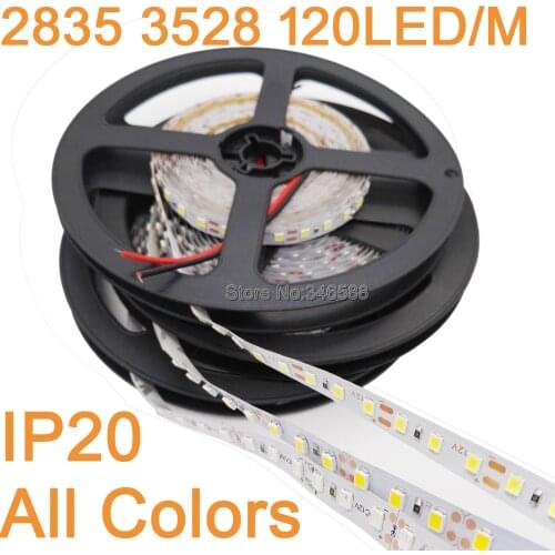 5M/lot IP20 Non-Waterproof 3528 2835 SMD 600LED Strip Light Ribbon Tape 120led/m WarmWhite Cool White Blue Green Red LED Stripe