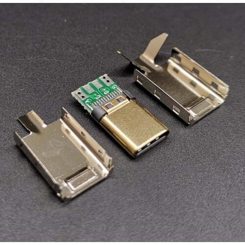 5set Welding wire type 24K gold-plated OTG USB2.0 TYPE-C male plug with shell 3 in 1