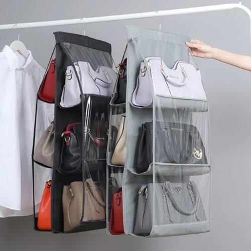 6 Pocket Foldable Hanging Bag 3 Layers Folding Shelf Bag Purse Handbag Organizer Door Sundry Pocket Hanger Storage Closet Hanger