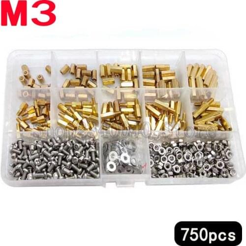 750Pcs/set M3 Brass Copper Studs Pillars Standoff Spacers Screw Isolation Spacing Screws Kit for PCB Motherboard Standoff Spacer