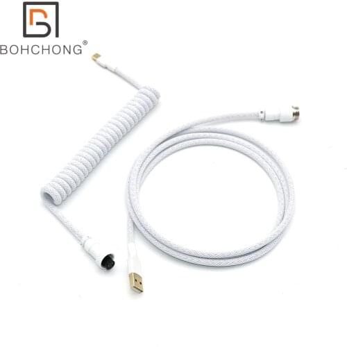 90 Degree Z Double Sleeved Coiled Coiling Type C Mini Micro USB Cable for Mechanical Keyboard Cable With Colorful GX12 Aviator
