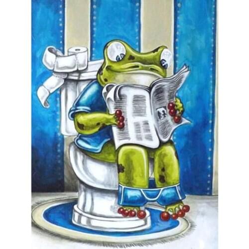 New 5D DIY Full Square/Round Diamond Painting "Frog Toilet" 3D Embroidery Cross Stitch Rhinestone Mosaic Home Decor Art YC65