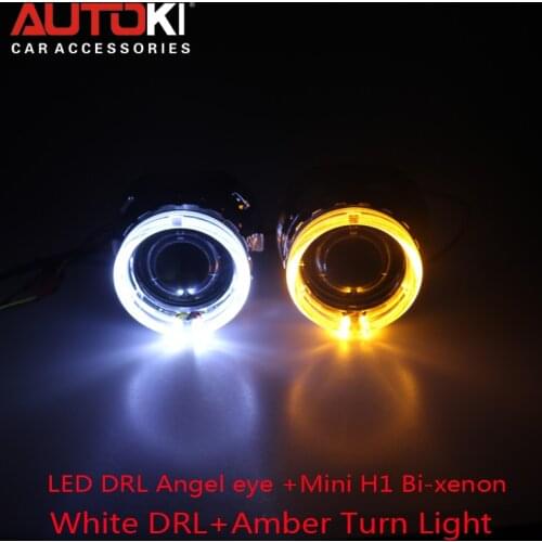 Free Shipping 2.5 HID Bi-xenon Projector Lens with Dual Color Led Angel Eyes Shroud for Auto Headlight H1 H4 H7 H11 9005 9006