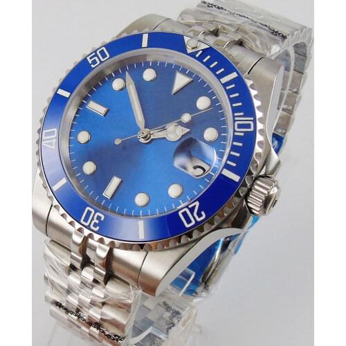 BLIGER Sterile Japan NH35 Mechanical Blue Men Watch Jubilee Bracelet Bracelet Sapphire Crystal Ceramic Bezel Insert