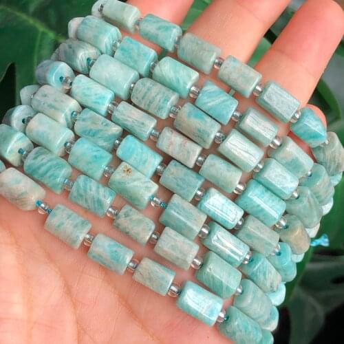 7x10mm Natural AAA Faceted Cylinder Amazonite Stone Loose Column Tube Beads For Making Jewelry DIY Earring Bracelet Necklace