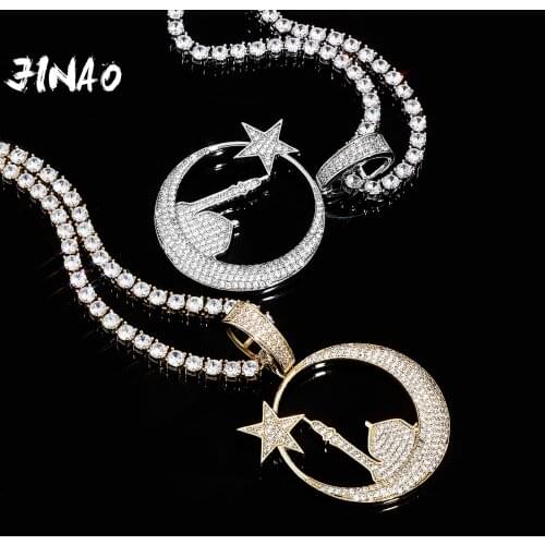JINAO 2021 NEW High Quality Prong Setting AAA+CZ Stones Moon star small house Pendant With 4mm Tennis Chain Jewelry