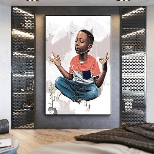 Dope Black Art Posters and Prints Morden Wall Art Canvas Painting Meditation Boy Pictures for Yoga Room Decoration Frameless