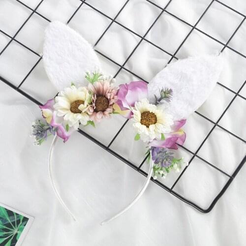 Children Girls Hair Hoop Simulation Flowers Headwear Rabbit Ears Headband Non-Slip Head Hoop Infant Hair Accessories Hairpins