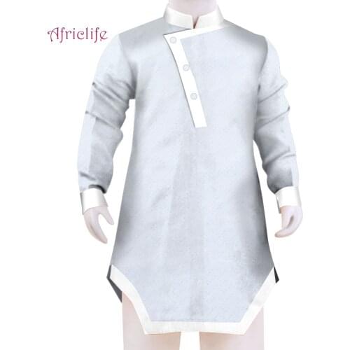 Kids Stand Shirt Autumn Boy Clothes African Solid Dashiki Wax Cotton Long Sleeve Children Casual Single Breasted Clothing WYT636