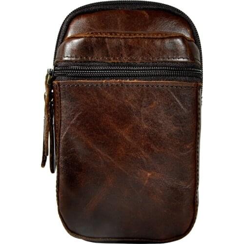 Design Men Original Leather Small Travel Summer Pouch Hook Belt Waist Pack Bag Fashion Male Cigarette Case 6" Phone Pouch 6546-c
