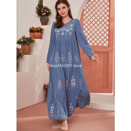 Ramadan Robe Longue Abaya Dubai Turkey Islam Muslim Fashion Blue Dress Long Dresses Abayas For Women Vestidos Caftan Marocain
