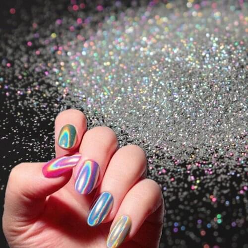 Holographic Glitter Powder Nail Art Decorations Laser Silver Fine Glitter Sequins Chrome Pigment Powder Professional Manicure