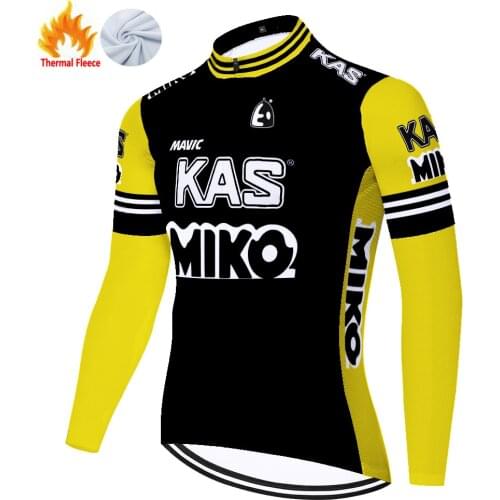Kas Retro Winter Thermal Fleece Maglia Camisa Manga Larga Jersey Mallots Invierno Maillot Ciclismo Hombre Ciclismo Masculino