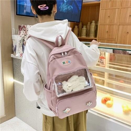 Kawaii Transparent School Backpack Women Cute Students Schoolbag Female Shoulder Bags for Teenage Girls Preppy Style Backpacks