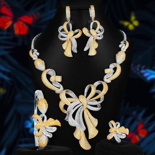 Blachette Nigerian Choker Earrings Necklace Bangle Ring 4PCS Wedding Bridal Jewelry Sets For Women Luxury Cubic Zirconia Jewelry