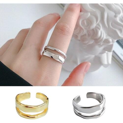 Korean Personality Irregular Double Smooth Wave Ring Large Chain Open Ring Bride Wedding Retro Ring Finger Jewelry 2020 New
