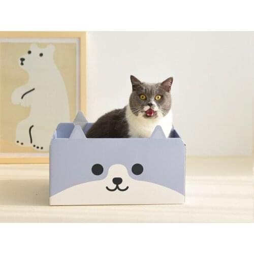 Cat Scratching Mat with Foldable Kitten-designed Box Thick Corrugated Paper Scratcher Board for Pets Does Not Shed Chips JS22