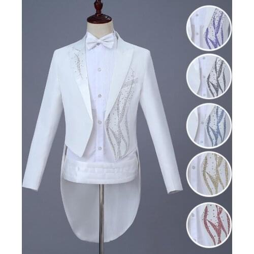 Blazer men Tuxedo suit set with pants mens wedding suits costume singer star style dance stage slim clothing white formal dress