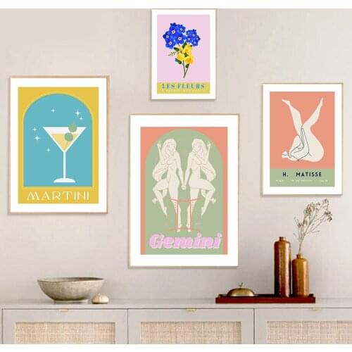 Leo Pisces Botanical Flower Vintage Matisse Line Wall Art Canvas Painting Posters And Prints Wall Pictures For Living Room Decor