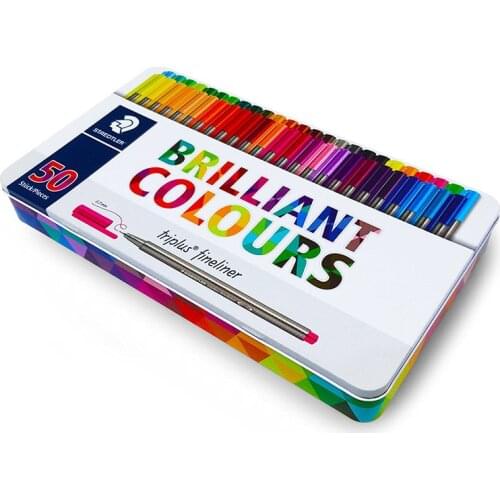Staedtler Triplus Fineliner 334 M50 0.3mm 50 Brilliant Colours Ink Pen Metal Tin
