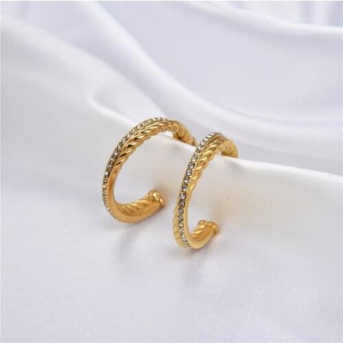 Fashion Europe Popular Big C Shape Earrings With Brick Exaggerated Chain Circle Stainless Steel Earring Thin Face Jewelry