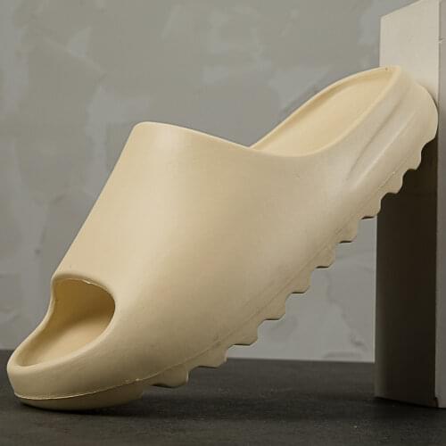 Comfortable mens slippers summer solid color breathable cool beach slippers fish mouth flip flop light non slip shower slippers