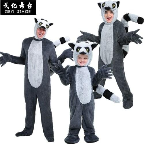 New Cosplay Halloween Childrens Party Costume Madagascar Island Lemur Animal Stage Performance Men Costume