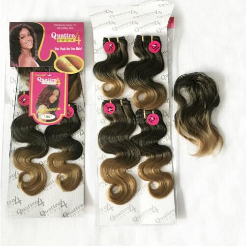Adorable Ombre color Body wave synthetic packet hair weave two tone Quattro indian curl 4pcs with free fringe hair weft