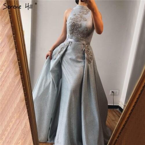 Silver Dubai Sleeveless Sexy Prom Dresses 2020 Beading Sequined Mermaid Prom Gowns Design Real Photo BLA70215